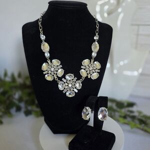Silver Statement Rhinestone Necklace and Earrings Set